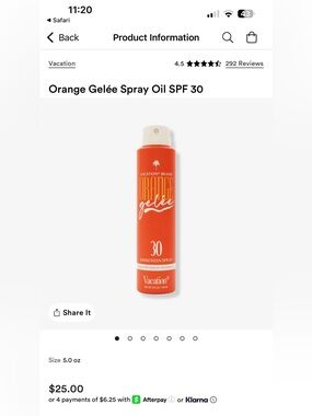 Vacation Brand Orange Gelée Spray Oil SPF 30
